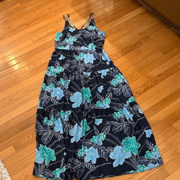 LOFT Dresses & Skirts - LOFT Navy Dress with Teal and Light Blue Floral Accents
